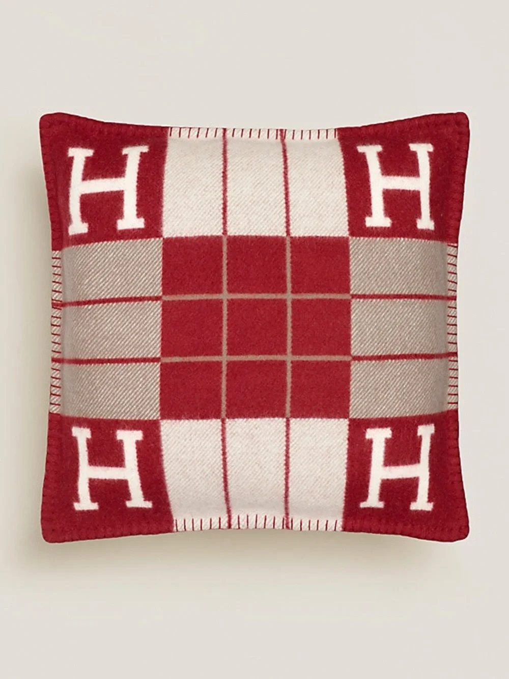 Hermes Avalon III Throw Blanket & Pillow Set ECRU/Rouge H